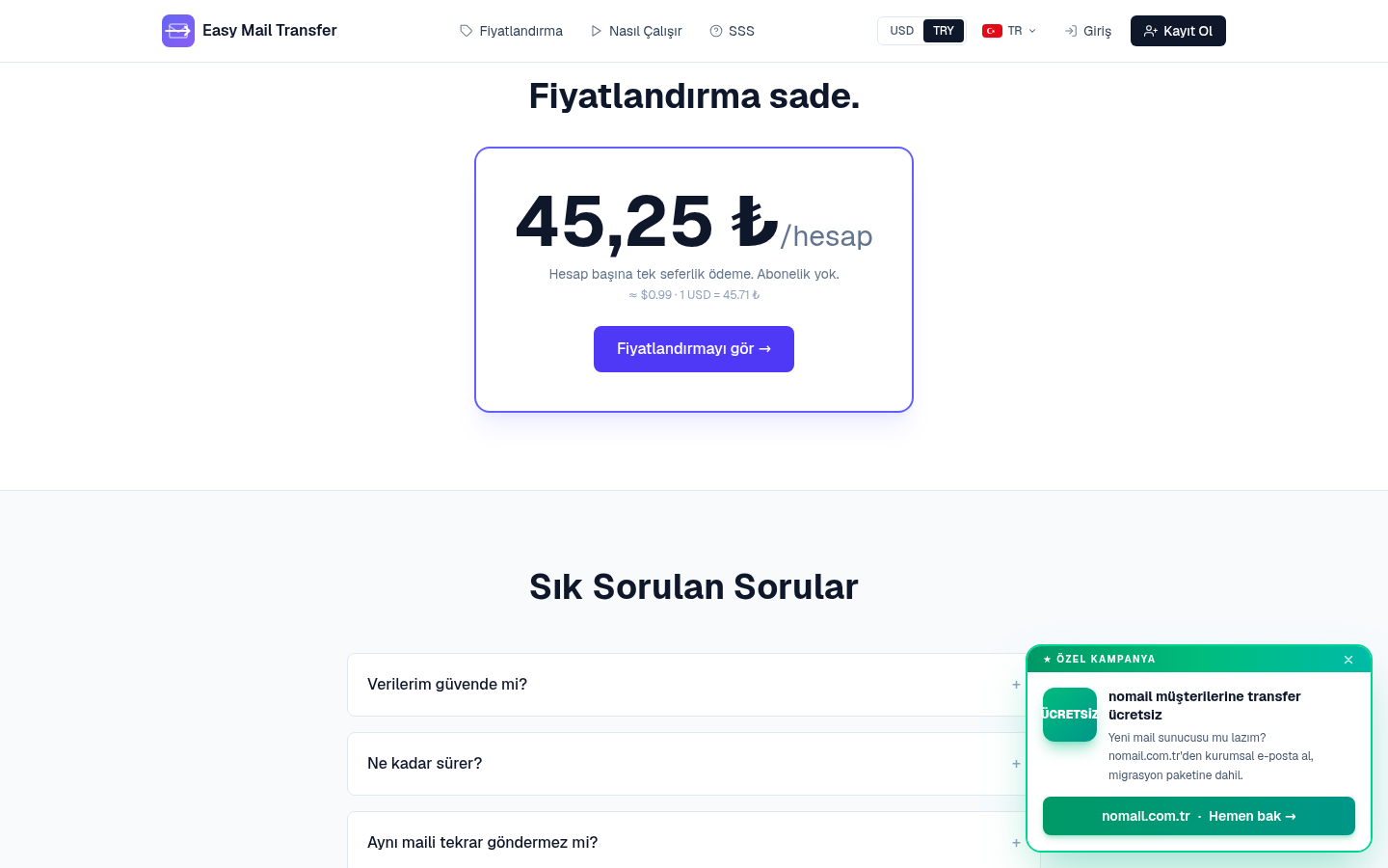 Easy Mail Transfer — pricing